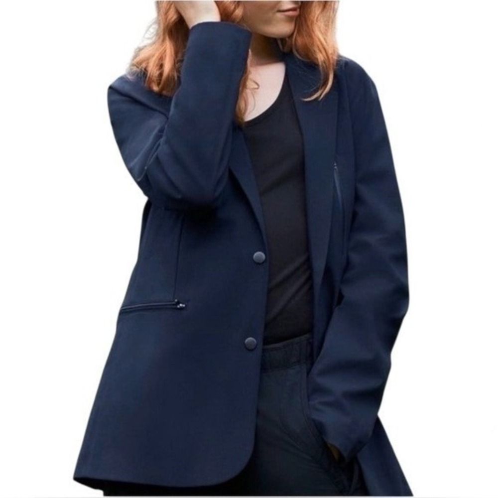 Paskho‎ Black Tech Blazer Womens L Minimalist Travel Stretch Jacket Lightweight